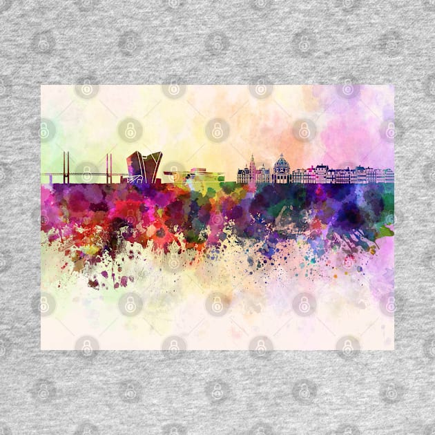 Copenhagen skyline in watercolor background by PaulrommerArt